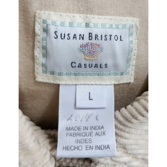 Susan Bristol Women’s Corduroy Sleeveless Button Up Collared Vest Khaki Tan Sz L - Picture 7 of 10